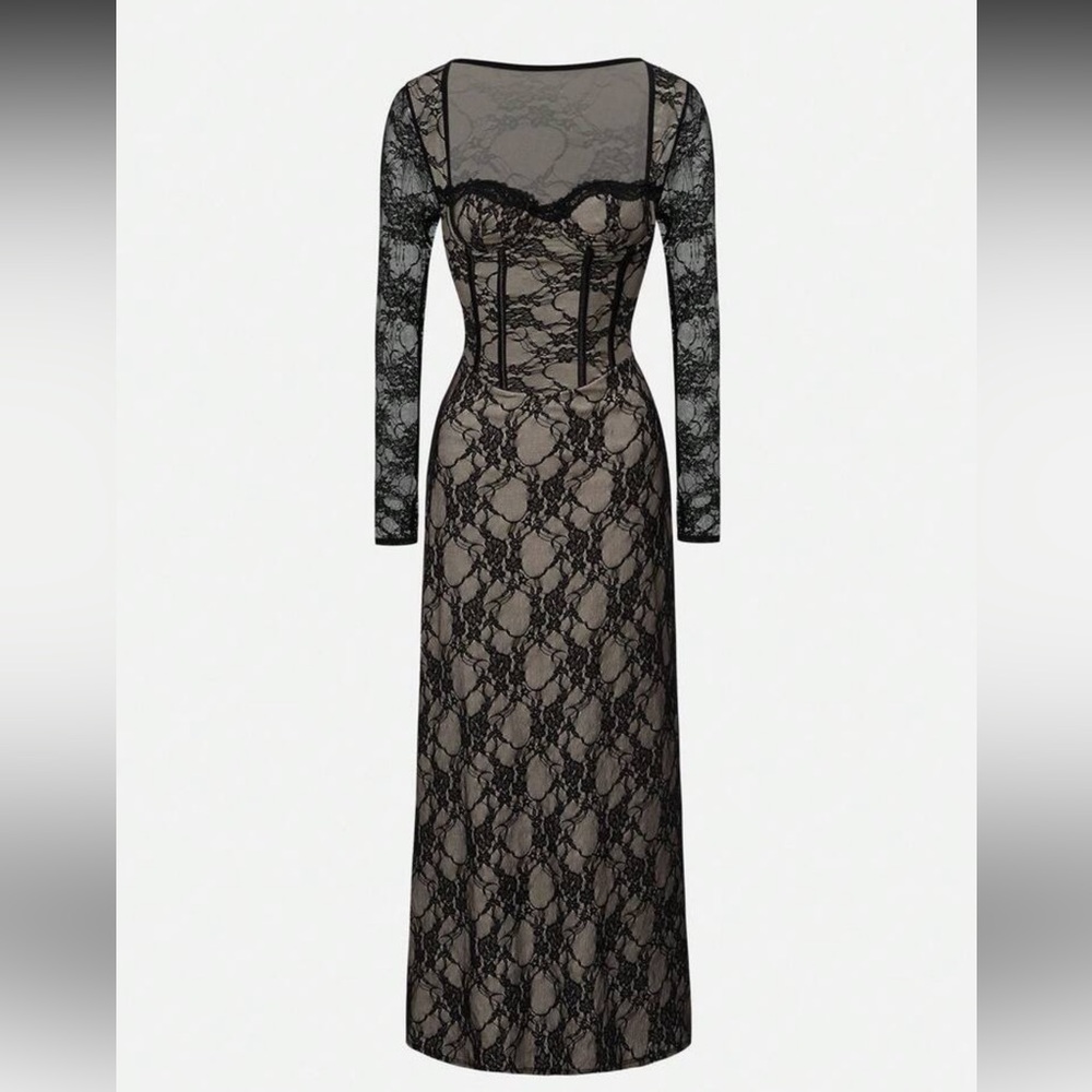 Black Lace Overlay Bustier Corset Dress